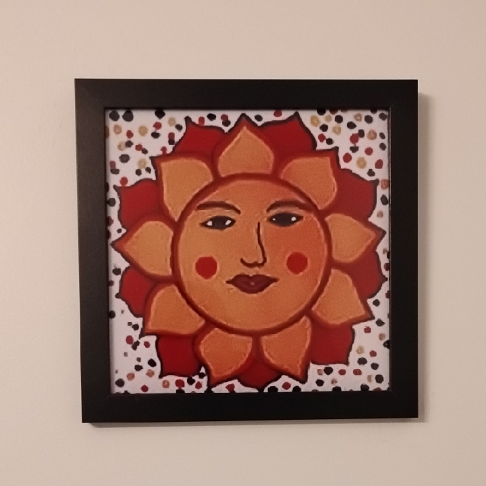 Sun Face Wall Art in Red and Orange Frame